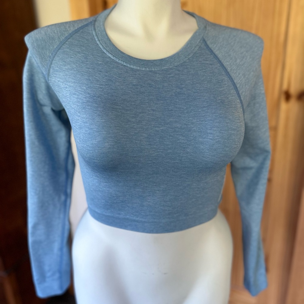 Women's Blue Long Sleeve Active Crop Top